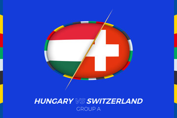 Hungary vs Switzerland football match icon for European football Tournament 2024, versus icon on group stage. - 772501700