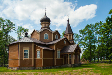 A wooden Orthodox church, religious monument, Poland, Podlasie - obrazy, fototapety, plakaty