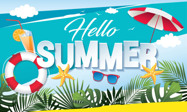 summer vacation baner layout design, vector illustration