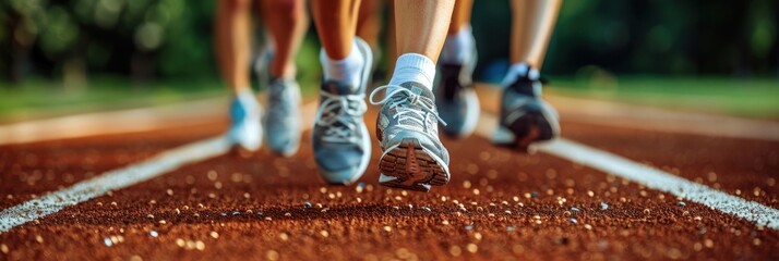 People running on a track during a race or group workout session