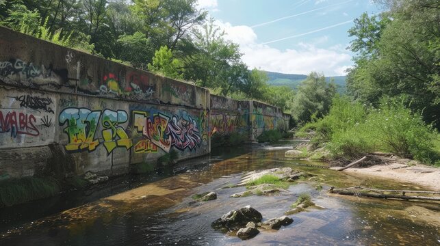 A graffiti piece blending into the natural landscape around it