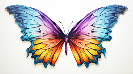 big fluttering wings, colorful, butterfly wings, unique, white background , Generate AI