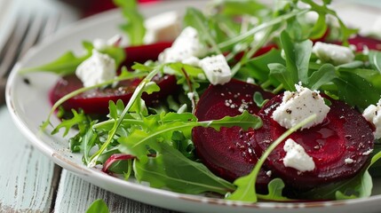 A vibrant beetroot and goat cheese salad - obrazy, fototapety, plakaty