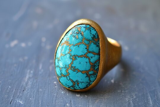 Bold turquoise and gold statement ring for a pop of color, Make a statement with this bold turquoise and gold ring, adding a vibrant pop of color to any ensemble.