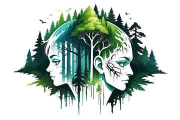 Sylvan Reflections.
A haunting dual visage amidst the woods, perfect for illustrative storytelling and environmental awareness pieces.