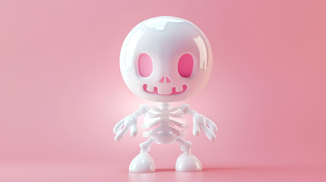 White bone skeleton with pink eyes on magenta background