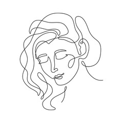 One Black Thin Line Face Sign on a White. Vector illustration of Woman Face Continuous Line Drawing