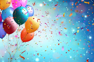 Celebration background with confetti, balloons, and an atmosphere of joy, Festive backdrop adorned with confetti, balloons, and an ambiance of jubilation.