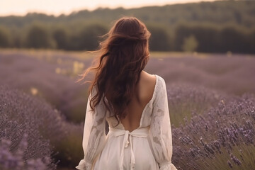 Woman in Lavender Field at Sunset