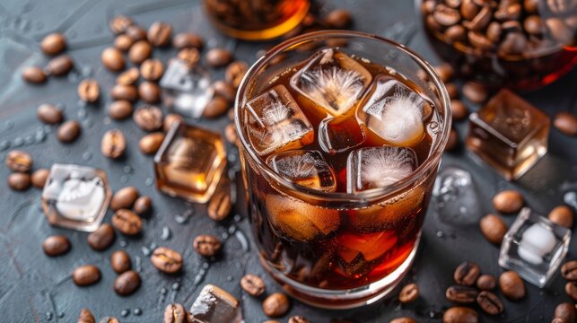 Cold brew coffee with ice cubes