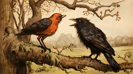 The Cunning Fox and the Suspicious Crow: A Classic Tale from Aesop's Fables Illustrated