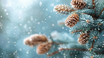 Fototapeta na wymiar Close Up of Snow-Covered Pine Tree