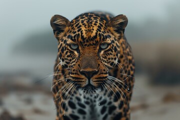 A close-up portrayal of a leopard making direct eye contact with the camera, exuding power and grace