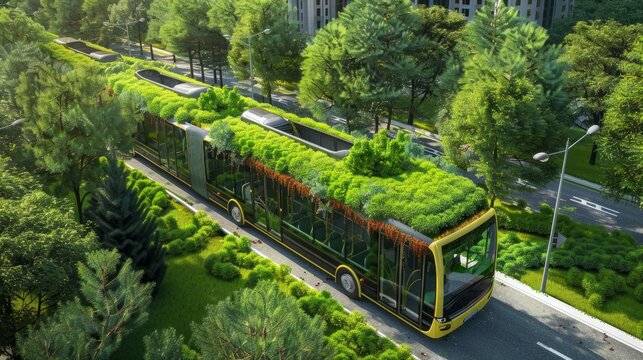Public transportation buses with green roofs