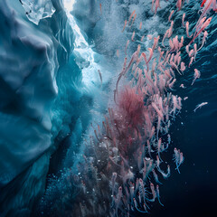 Impressive Swarm of Krill Mystically Dancing in the Icy Blue Depths of Antarctic Waters