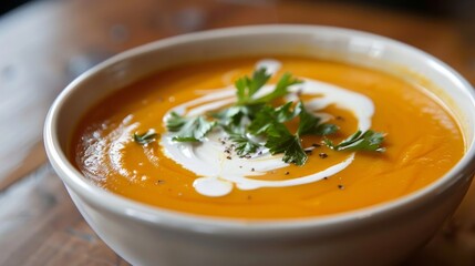 Roasted butternut squash soup with a swirl of coconut cream