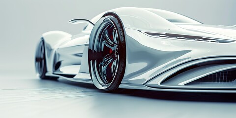 Futuristic white concept car with sleek design