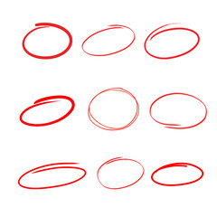 red pen drawn marks, red circle set, highlight circle