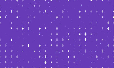 Seamless background pattern of evenly spaced white vases of different sizes and opacity. Vector illustration on deep purple background with stars