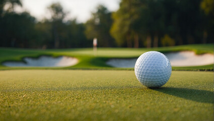 Fototapeta premium Closeup of Golf Ball on Golf Course 