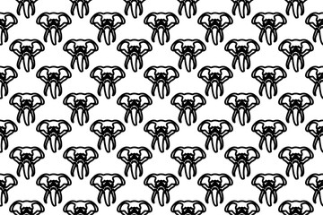 Seamless pattern completely filled with outlines of elephant heads. Elements are evenly spaced. Vector illustration on white background