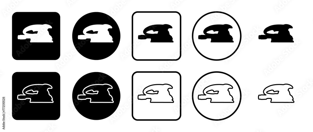 Canvas Prints Icon set of sanding machine symbol. Filled, outline, black and white icons set, flat style.  Illustration on transparent background