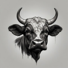 Black And White Cow Face Portrait Illustration 