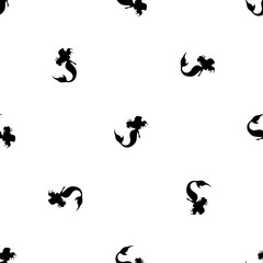 Seamless pattern of repeated black mermaid symbols. Elements are evenly spaced and some are rotated. Illustration on transparent background