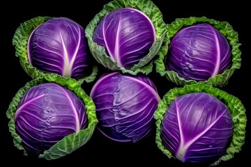 Fresh purple cabbage isolated on black background with clipping path for designers and food bloggers