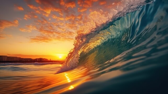 Beautiful sea wave and sky at sunset AI-generated