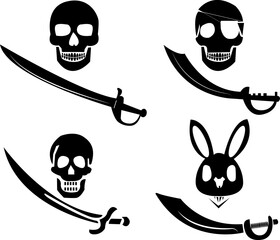 Illustation of a pirate skull with single swords svg vectors