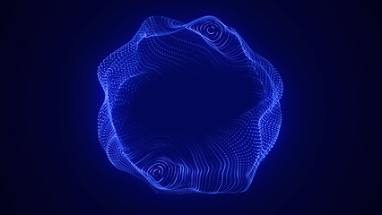 Technology blue sphere with connecting dots. Digital abstract network structure. 3D rendering.