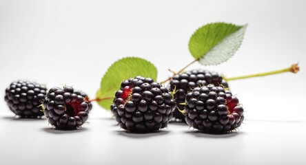 Fresh blackberry fruits on white. Delicious blackberries