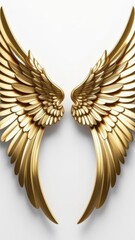 Golden angel wings on a black background.