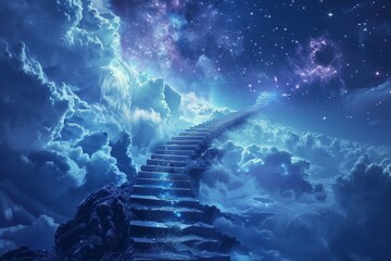Astral travel fantasy. stairway to heaven - epic digital artwork leading to the sky