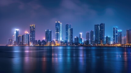 Xiamen Skyline at Night: Stunning City Landscape with Architecture, Skyscrapers, and Panoramic Sky View