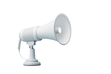 White megaphone loudspeaker on transparent background Advertisement or announcement idea space for text copy space