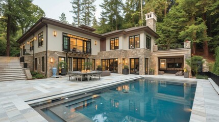 Fototapeta premium Spacious House With Front Pool