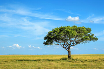 Fototapeta na wymiar A lone tree stands in a field of tall grass