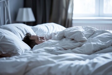 Woman Laying in Bed Under a Blanket