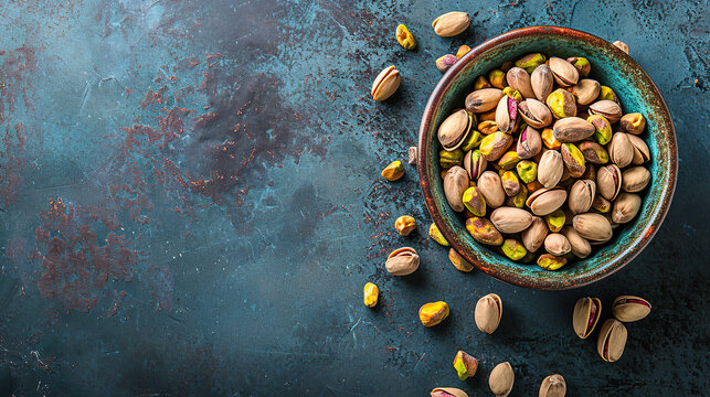 clear background, Professional food photography, pistachios,, lots of copy space