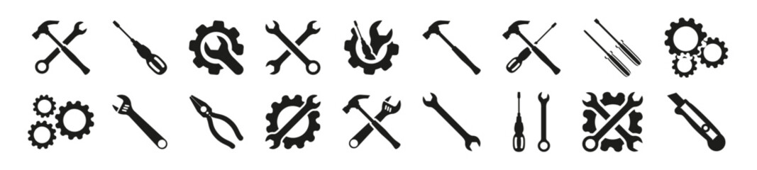 Tools and Service icons set. Wrench, screwdriver and gear icon.