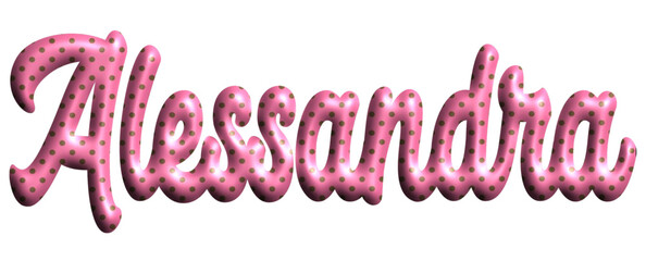 Alessandra - pink color with dots, fabric style -name - three-dimensional effect tubular writing - Vector graphics - Word for greetings, banners, card, prints, cricut, silhouette, sublimation - obrazy, fototapety, plakaty