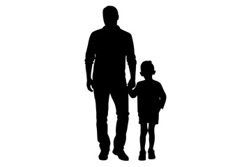 Father's Day Silhouettes of Dad and Children Against White Background