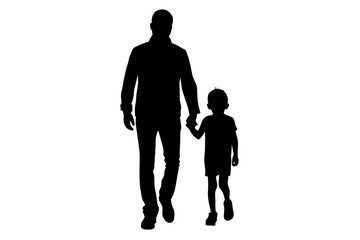 Father's Day Silhouettes of Dad and Children Against White Background