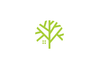 leaf tree house logo design. simple modern line icon symbol 
