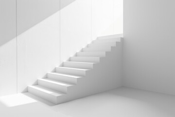 Rising to Success: Minimalistic 3D Render of an Ascending Staircase Signifying Leadership and Achievement in an Empty White Room