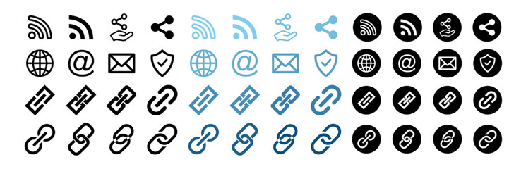 Internet URL or webpage url link icons set. Link, share link, external link, database, icon set. URL icons. Wireless and wifi icon. Wi-fi signal symbol - obrazy, fototapety, plakaty