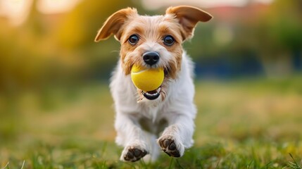 Energetic Dog Running With Ball