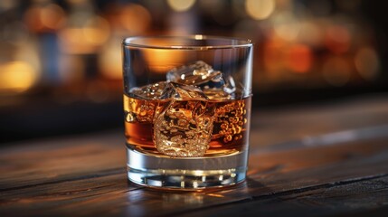 Glass of Whiskey With Ice Cubes